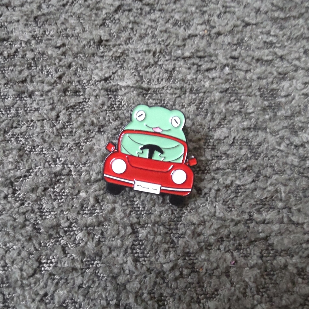 Frog Driving Red Car Enamel Pin (Any 3 For $15)